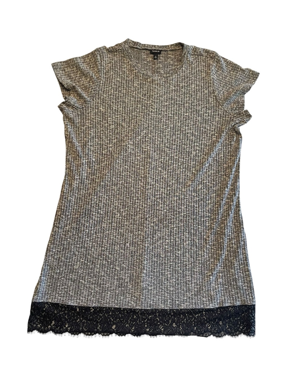 torrid Size 3X Gray Ribbed Knit Nightgown with Black Lace Trim - Picture 2 of 8